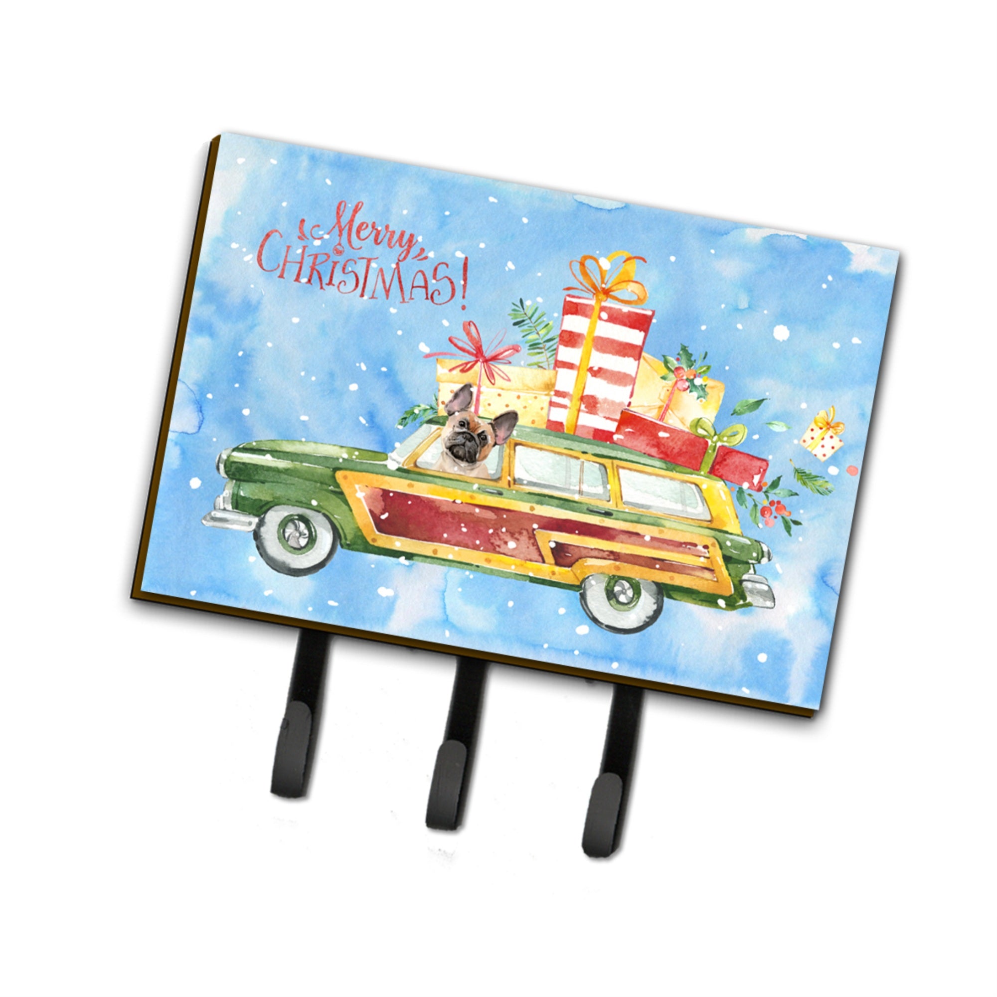 Caroline'S Treasures Merry Christmas Fawn French Bulldog Leash Or Key Holder Hooks, Multicolor